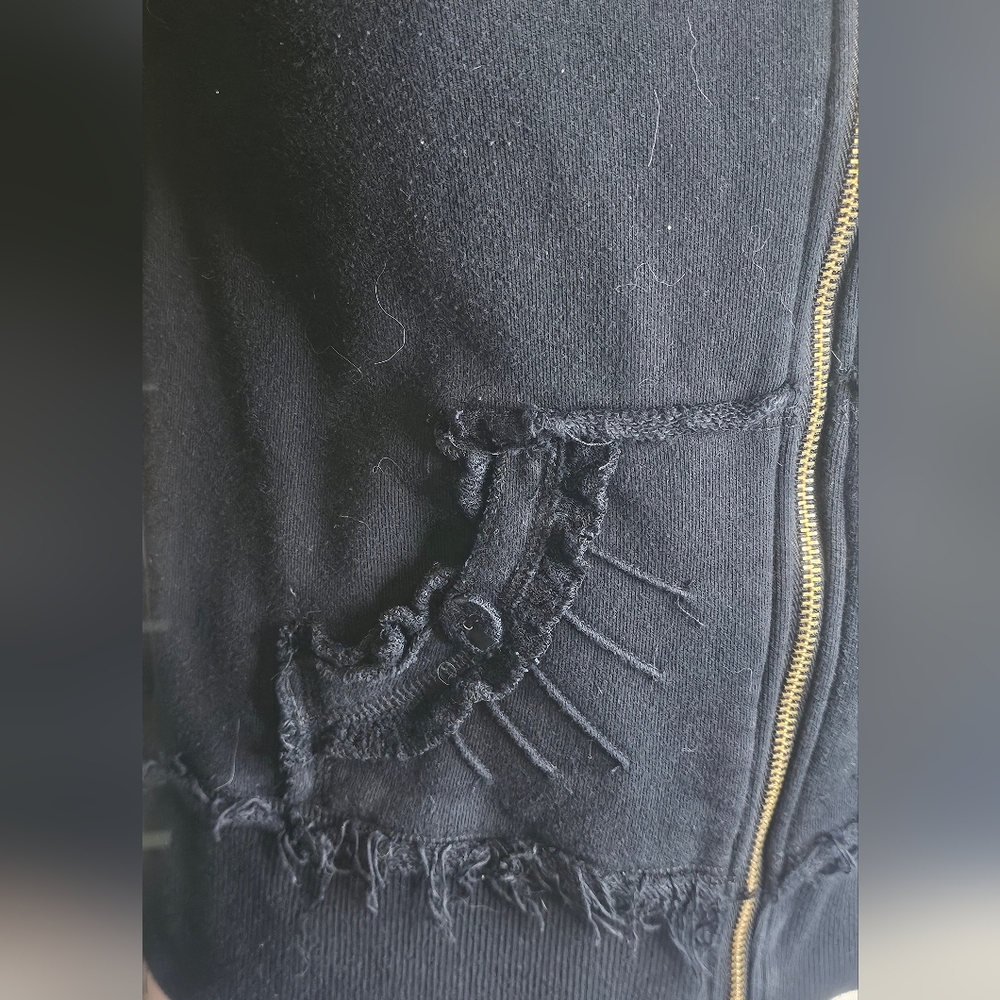 Hard Rock Cafe New York skeleton zip-up hoodie black purple distressed jacket - Picture 9 of 11